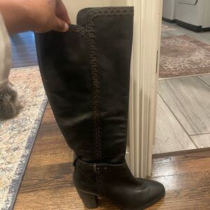 UGG Black Heeled Boots with Brown Stitching
